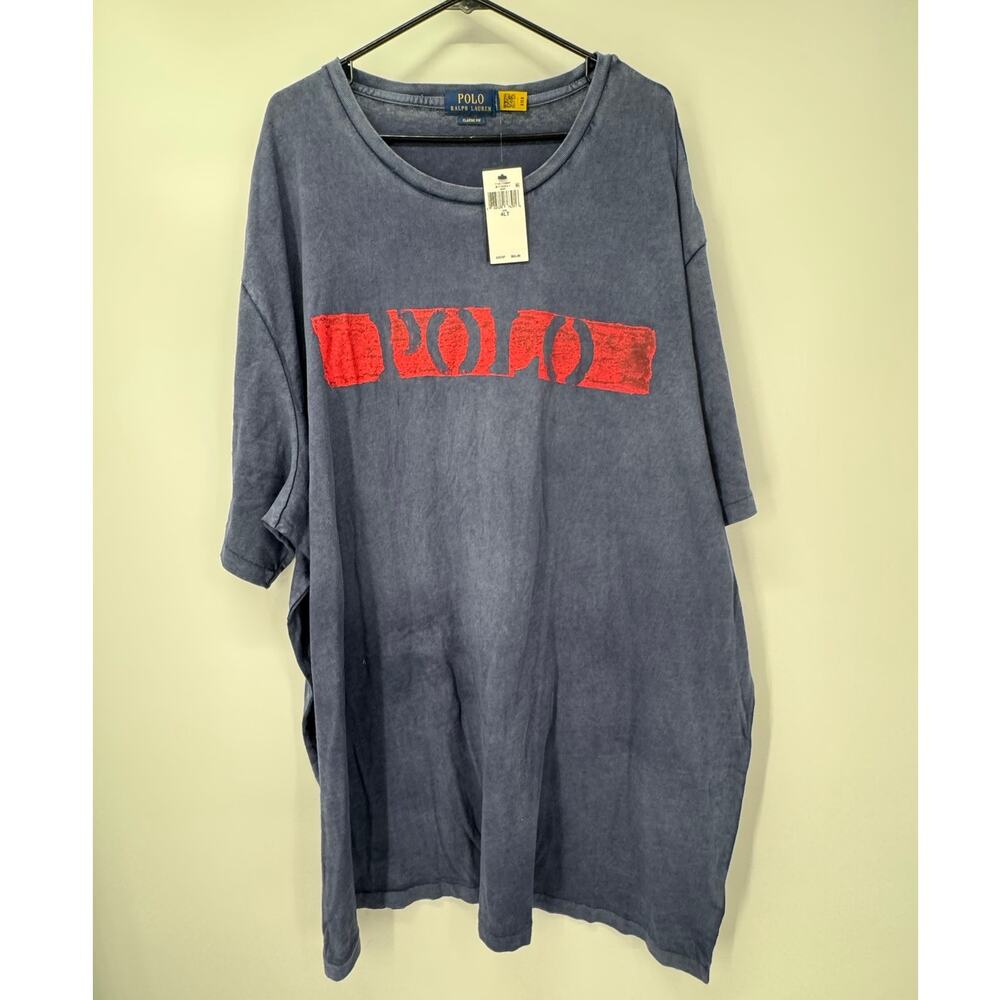 Polo Ralph Lauren Men 4XLT T-Shirt Blue Red Logo Graphic‎ Tee Classic Fit Cotton